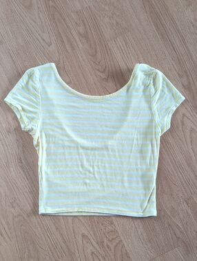 Guess Yellow & White Striped Crop Top